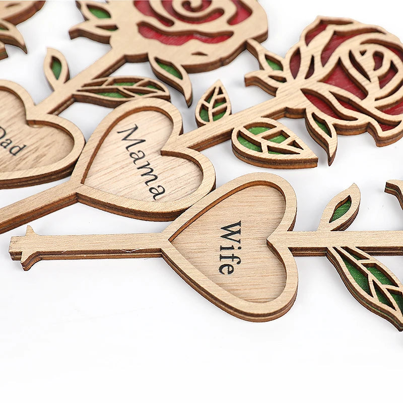 Mother's Day Gift Wooden Rose Flower with Base Home Desktop Decoration Ornaments Mom Dad Wife Husband Wedding Gifts 2025 New