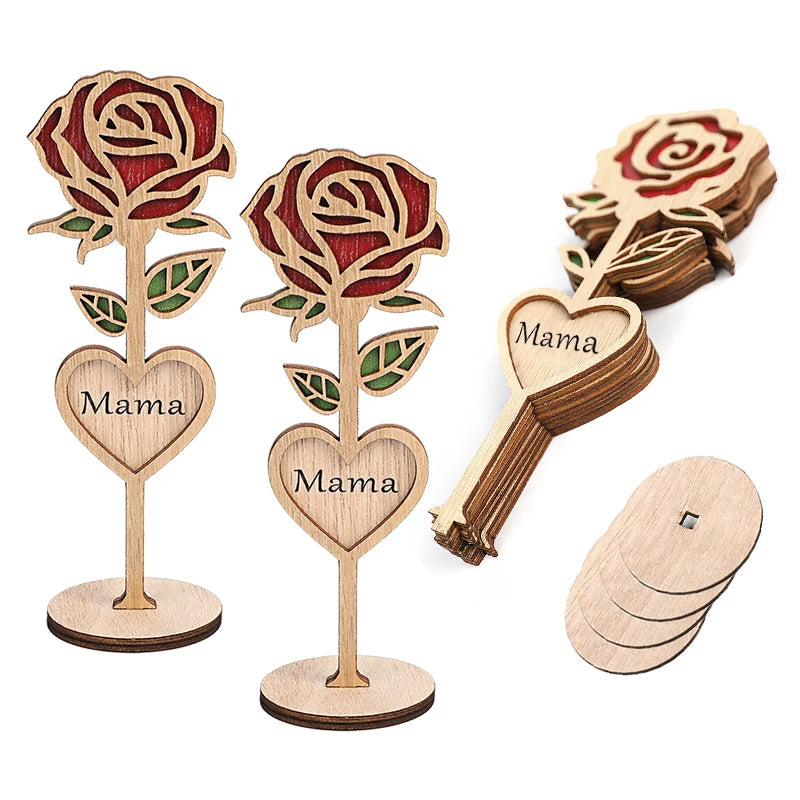 Mother's Day Gift Wooden Rose Flower with Base Home Desktop Decoration Ornaments Mom Dad Wife Husband Wedding Gifts 2025 New