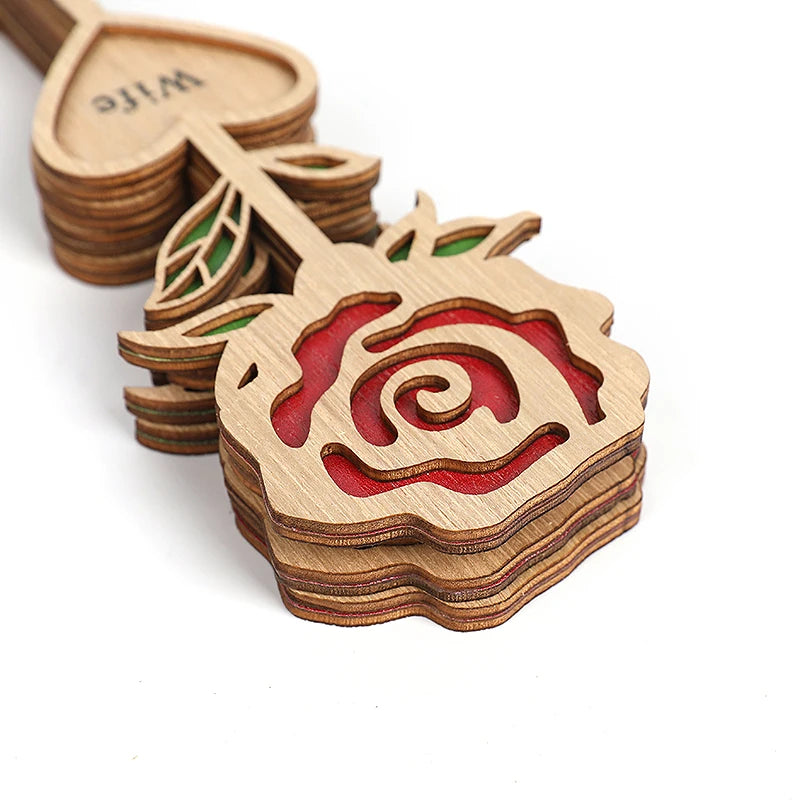Mother's Day Gift Wooden Rose Flower with Base Home Desktop Decoration Ornaments Mom Dad Wife Husband Wedding Gifts 2025 New