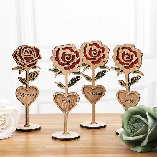 Mother's Day Gift Wooden Rose Flower with Base Home Desktop Decoration Ornaments Mom Dad Wife Husband Wedding Gifts 2025 New