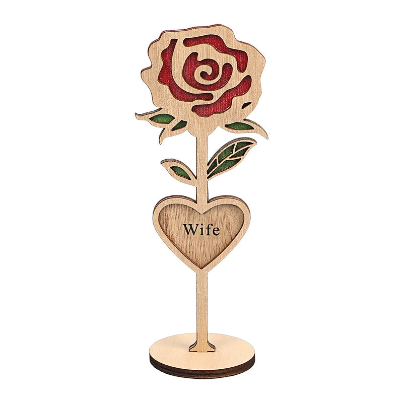 Mother's Day Gift Wooden Rose Flower with Base Home Desktop Decoration Ornaments Mom Dad Wife Husband Wedding Gifts 2025 New